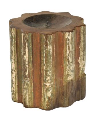Dřevěný svícen ze starého teakového sloupu, 20x20x20cm