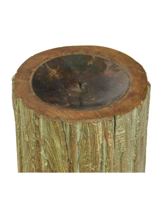 Dřevěný svícen ze starého teakového sloupu, 17x17x22cm