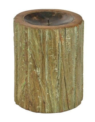 Dřevěný svícen ze starého teakového sloupu, 17x17x22cm