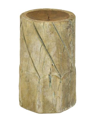 Dřevěný svícen ze starého teakového sloupu, 17x17x25cm