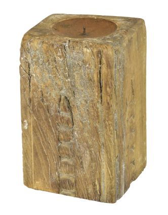 Dřevěný svícen ze starého teakového sloupu, 16x15x25cm