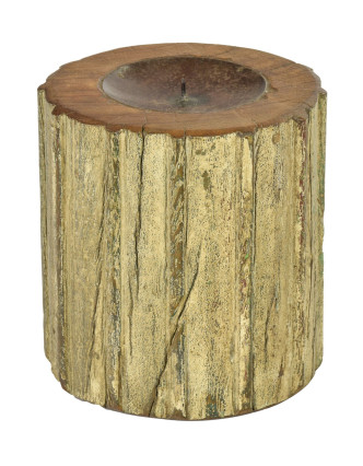 Dřevěný svícen ze starého teakového sloupu, 17x17x19cm