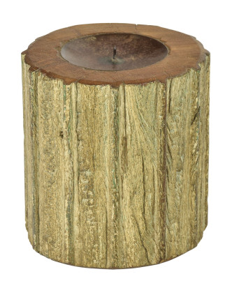 Dřevěný svícen ze starého teakového sloupu, 17x17x19cm