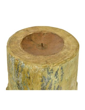 Dřevěný svícen ze starého teakového sloupu, 17x17x25cm