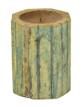 Dřevěný svícen ze starého teakového sloupu, 18x18x22cm