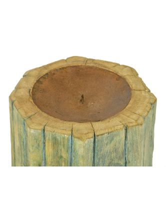 Dřevěný svícen ze starého teakového sloupu, 18x18x22cm