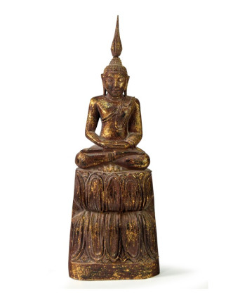 Narozeninový Buddha, čtvrtek, teak, hnědá patina, 35cm