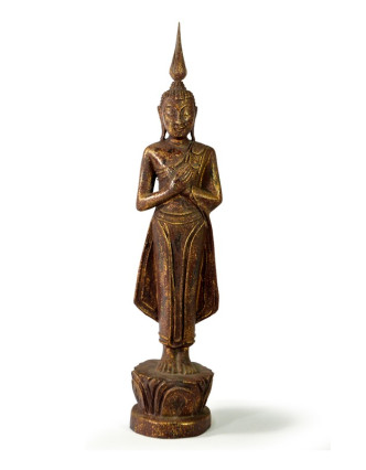 Narozeninový Buddha, pátek, teak, hnědá patina, 35cm