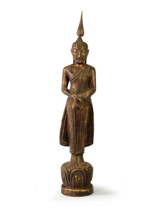 Narozeninový Buddha, neděle, teak, hnědá patina, 35cm