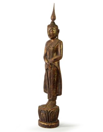 Narozeninový Buddha, neděle, teak, hnědá patina, 35cm