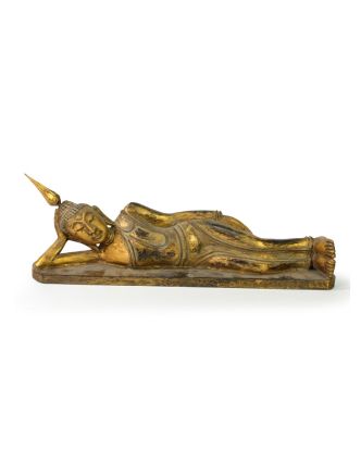 Narozeninový Buddha, úterý, teak, zlatá patina, 35cm