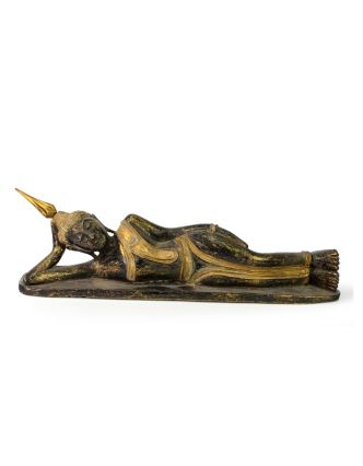 Narozeninový Buddha, úterý, teak, černo - zlatá patina, 35cm