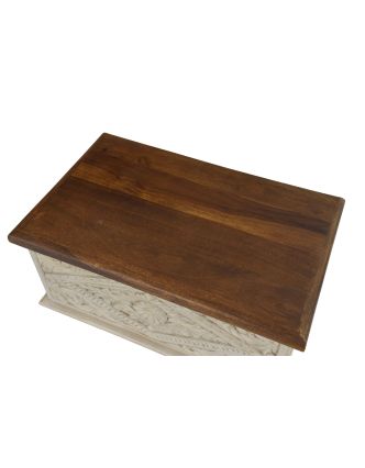 Truhla z mangového dřeva, ručně vyřezávaná, 59x34x35cm