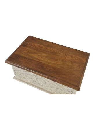 Truhla z mangového dřeva, ručně vyřezávaná, bílá 60x30x35cm, 59x34x35cm