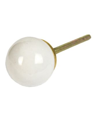 Malovaná porcelánová úchytka na šuplík, bílá, tvar míčku, zlatý dekor, 3,3cm