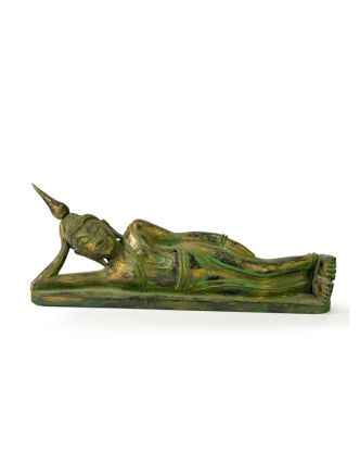 Narozeninový Buddha, úterý, teak, zelená patina, 35cm