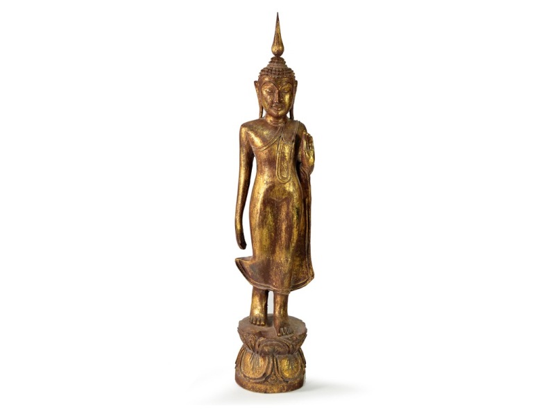 Narozeninový Buddha, pondělí, teak, hnědá patina, 50cm