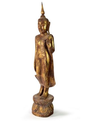 Narozeninový Buddha, pondělí, teak, hnědá patina, 50cm