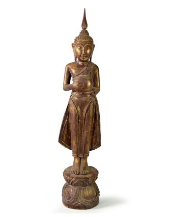Narozeninový Buddha, středa, teak, hnědá patina, 50cm
