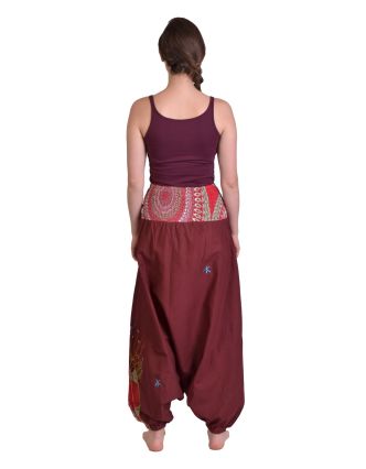 Vínové turecké kalhoty, "Tree design", barevná výšivka, kapsička, bobbin