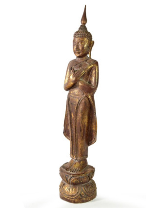 Narozeninový Buddha, pátek, teak, hnědá patina, 50cm