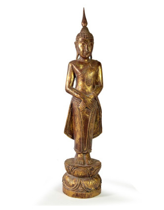 Narozeninový Buddha, neděle, teak, hnědá patina, 50cm