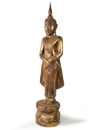 Narozeninový Buddha, neděle, teak, hnědá patina, 50cm