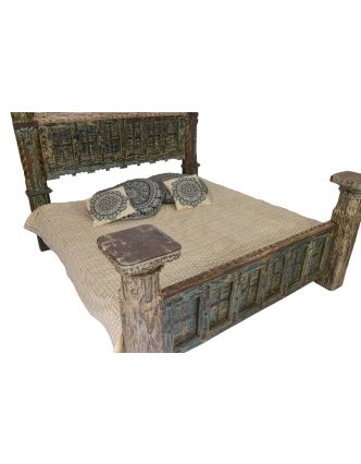 Luxusní postel vyrobená metodou upcycling, starožitný teak, 217x237x190cm