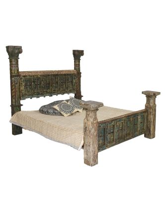 Luxusní postel vyrobená metodou upcycling, starožitný teak, 217x237x190cm