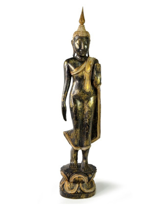 Narozeninový Buddha, pondělí, teak, černo-zletá patina, 50cm