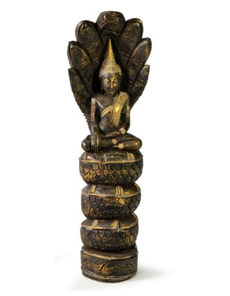 Narozeninový Buddha, sobota, teak, černo - zlatá patina, 50cm