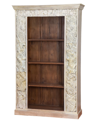 Knihovna z mangového dřeva, staré řezby, 120x44x193cm
