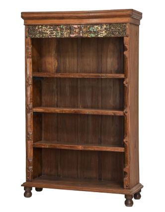 Knihovna z teakového dřeva, staré řezby, 115x42x182cm