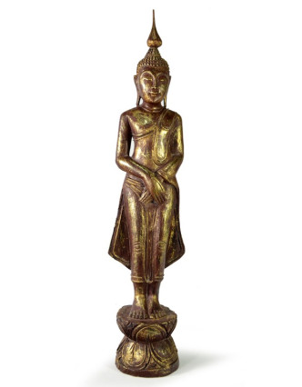 Narozeninový Buddha, neděle, teak, hnědá patina, 63cm