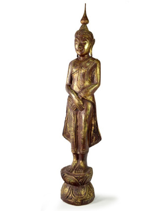 Narozeninový Buddha, neděle, teak, hnědá patina, 63cm