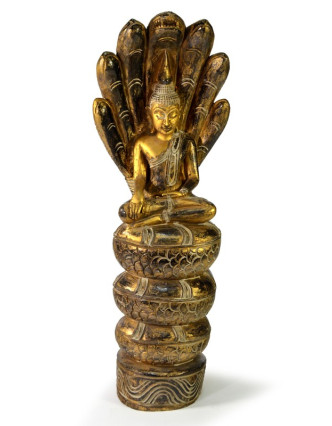 Narozeninový Buddha, sobota, teak, zlatá patina, 63cm