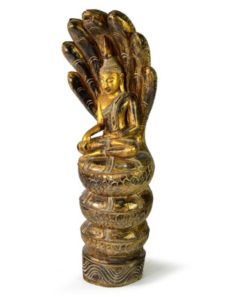 Narozeninový Buddha, sobota, teak, zlatá patina, 63cm