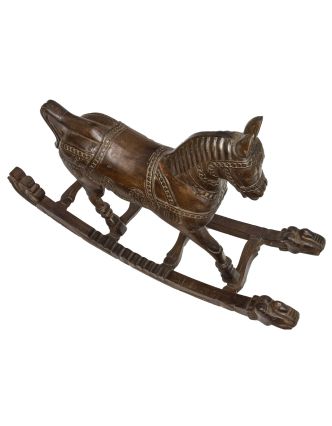 Houpací kůň, ručně vyřezávaný, antik, mangové dřevo, 104x30x78cm