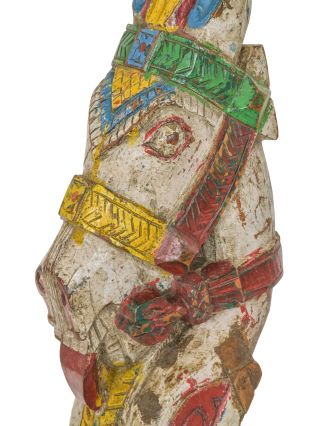 Starožitná hlava koně z teakového dřeva, barevná, 20x34x76cm