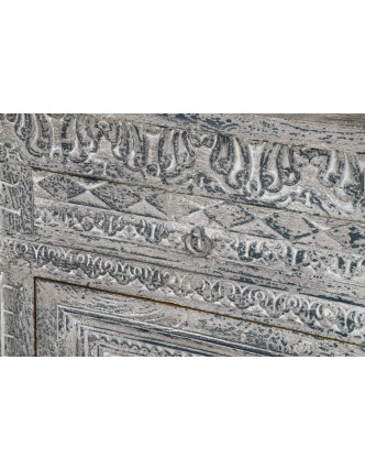 Komoda z mangového dřeva, šedo-stříbrná patina, 197x43x97cm