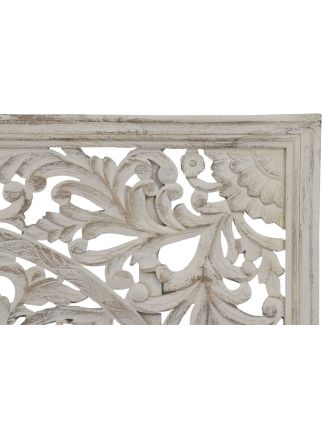 Ručně vyřezávaná mandala z mangového dřeva, bílá patina, 166x5x147cm