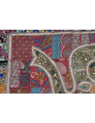 Patchworková tapiserie z Rajastanu, ruční práce, slon, vínová 152x104cm