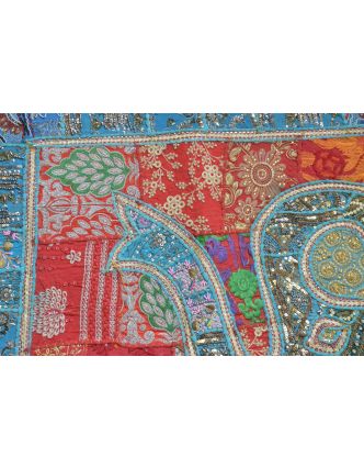 Patchworková tapiserie z Rajastanu, ruční práce, slon, červená, 156x104cm