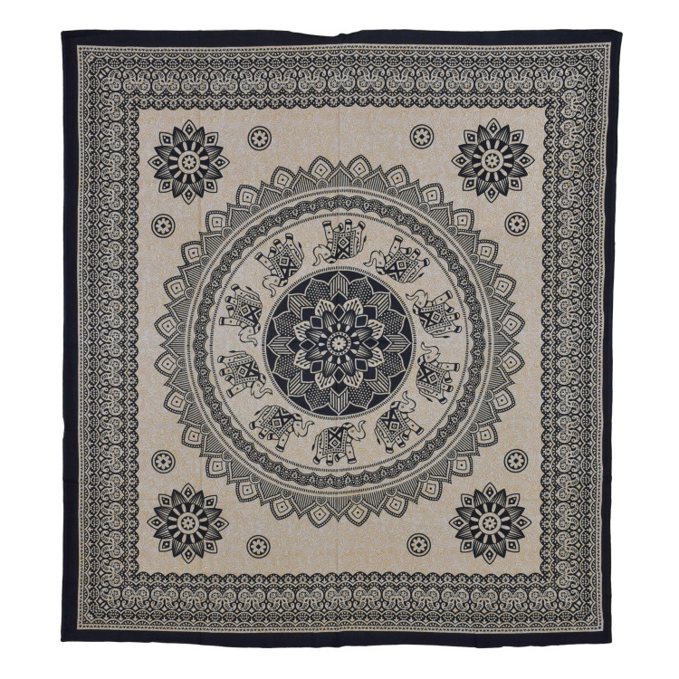 Přehoz s tiskem, Mandala, černo-béžová, 210x228 cm