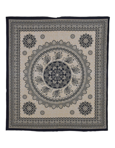 Přehoz s tiskem, Mandala, černo-béžová, 210x228 cm