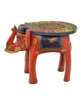 Stolička ve tvaru slona ručně malovaná, oranžová, 38x28x31cm
