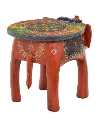 Stolička ve tvaru slona ručně malovaná, oranžová, 38x28x31cm