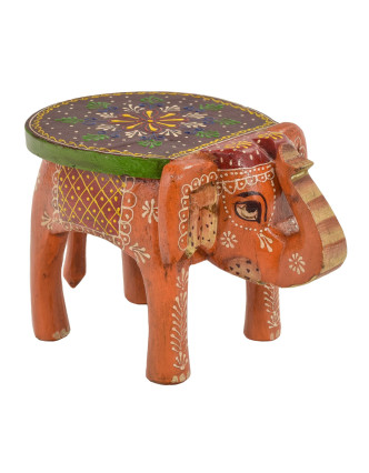 Stolička ve tvaru slona ručně malovaná, oranžová, 30x19x18cm