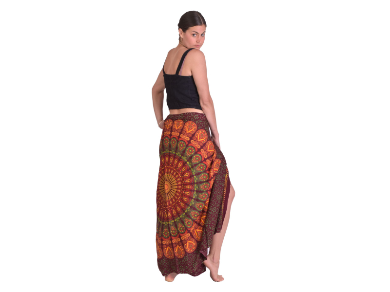 Sárong s ručním tiskem vínový, barevný potisk - Mandala, 110x170cm