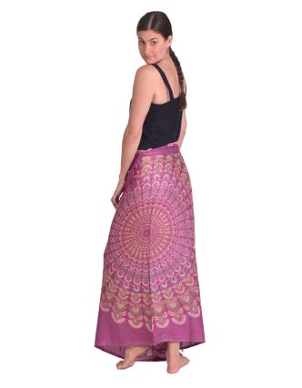 Sárong fialový s barevnou Mandalou, 100x160cm + třásně, s ručním tiskem